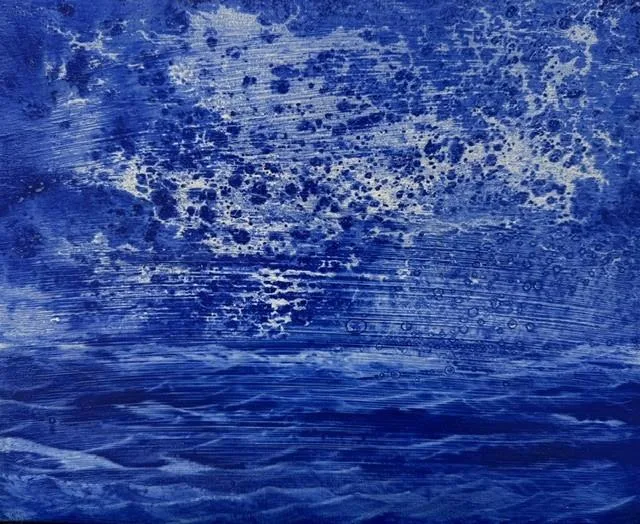 Óleo abstracto sobre marinas de Guillermo Simón, exposición de arte contemporáneo en Zamora